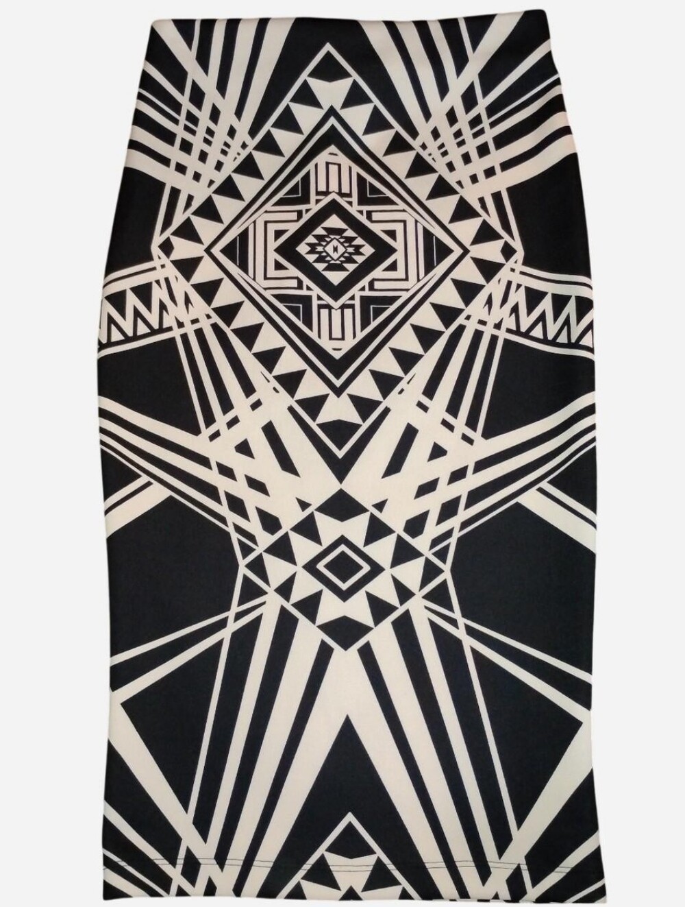IZ BYER Black & White Aztec Geometric Print Stretch Pencil Skirt - Size Small